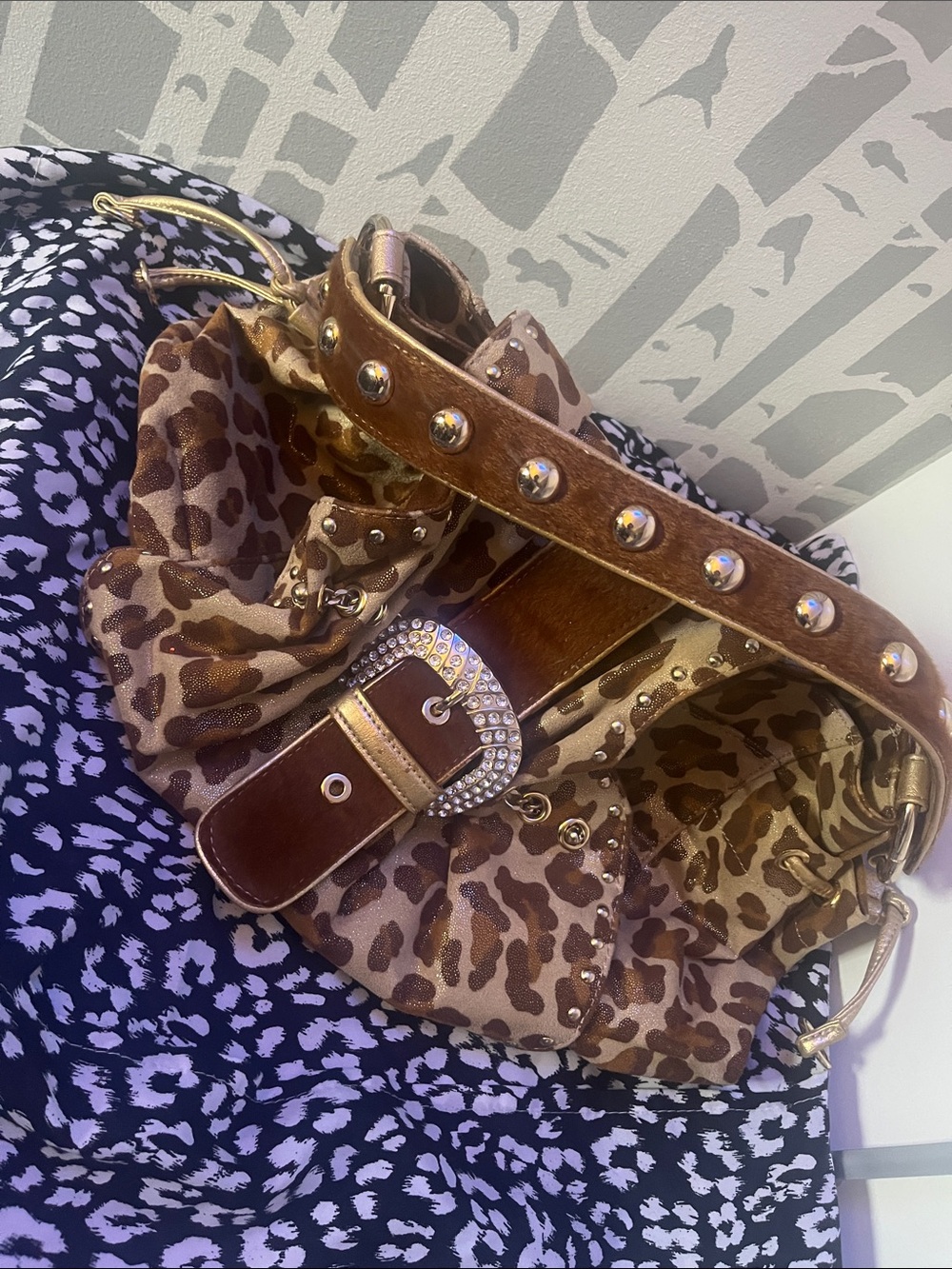 Kathy van zeeland leopard bling bag